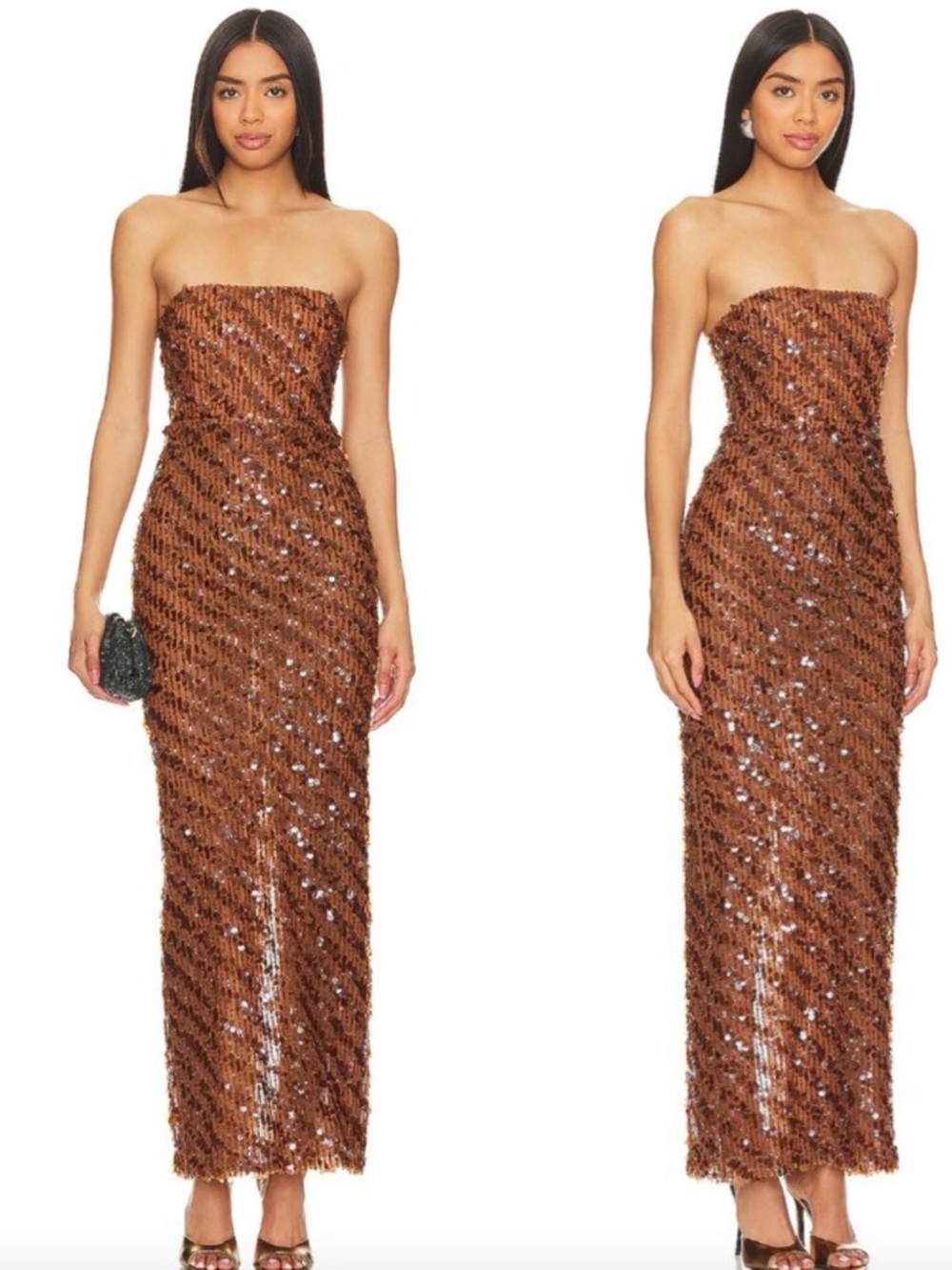 Camila Coelho Brown Sequin Strapless Column Gown size Small